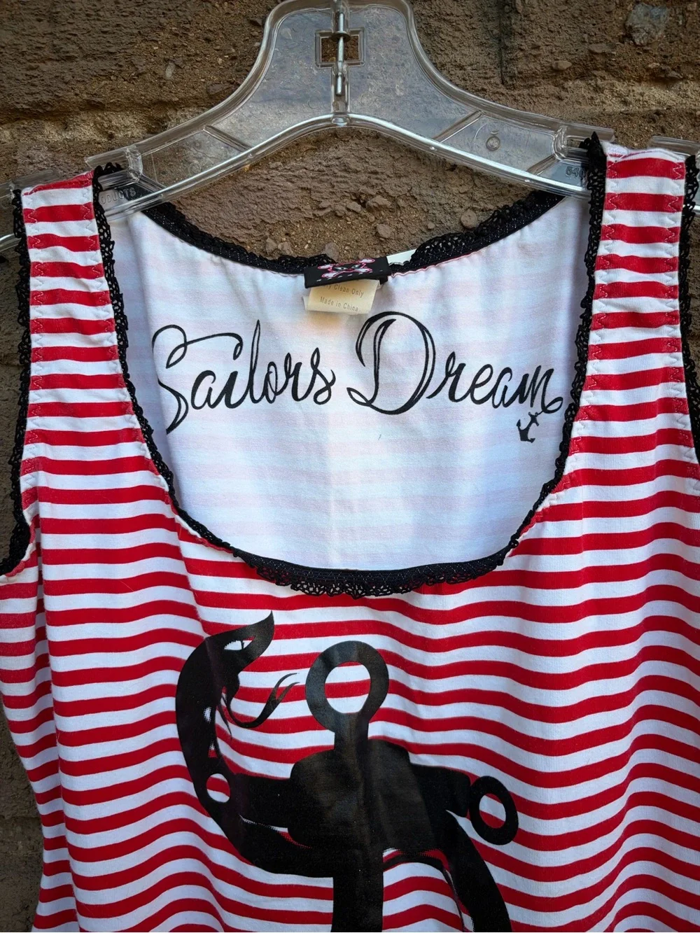 Lucky 13 Sailors Dream Red & White Striped Anchor Tank Top